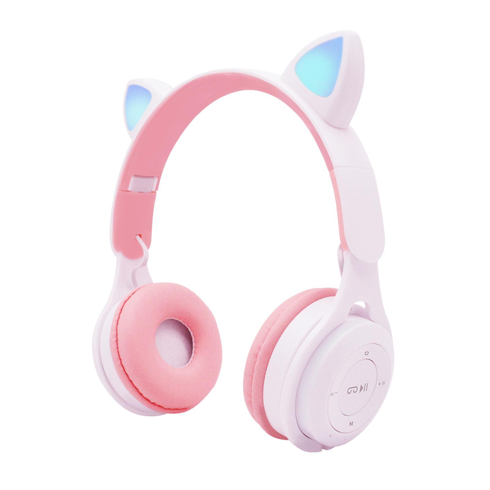 Headphones LED Lights Foldable Over Ear Earphone w/Mic Pink