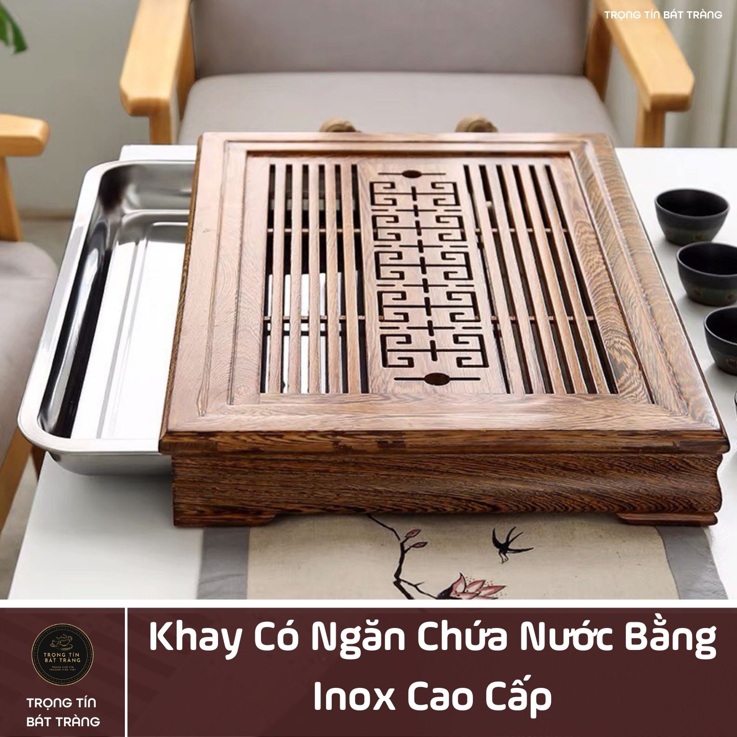 KT 32 Khay Trà Tre Cao Cấp Chữ Nhật Kích Thước 52*37*7.5
