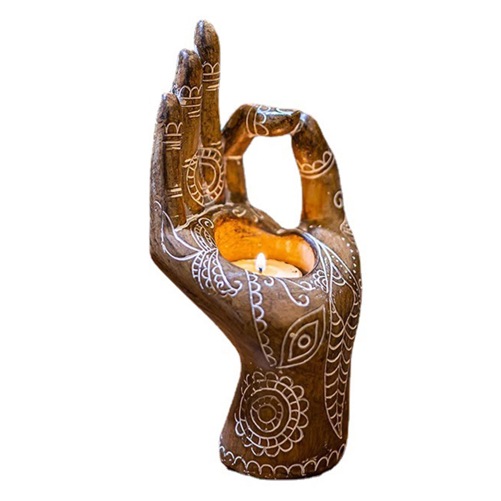 Buddha Yoga Candle Holder Mudra Hand Tabletop Tealight Decor Statues Home Office Yoga Studio Collectible Figurines Candlestick for Relieve Pressure