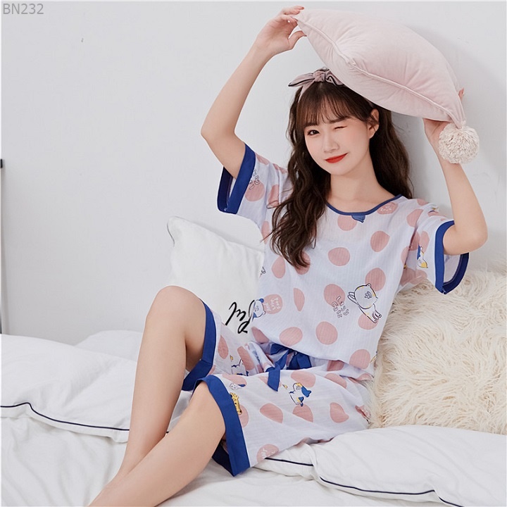 Bộ lửng mặc nhà Đồ ngủ nữ tay lửng chất vải cotton crepe mịn thoáng mát hàng đẹp chuẩn