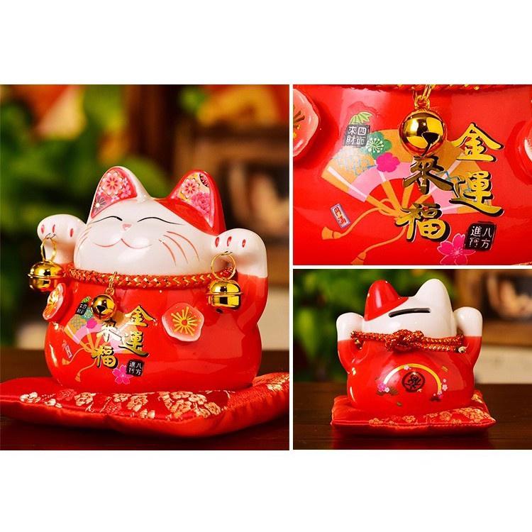 Mèo thần tài , vẫy tay may mắn tài lộc mèo nhật bản Maneki Nekko băng gốm sứ cao cấp
