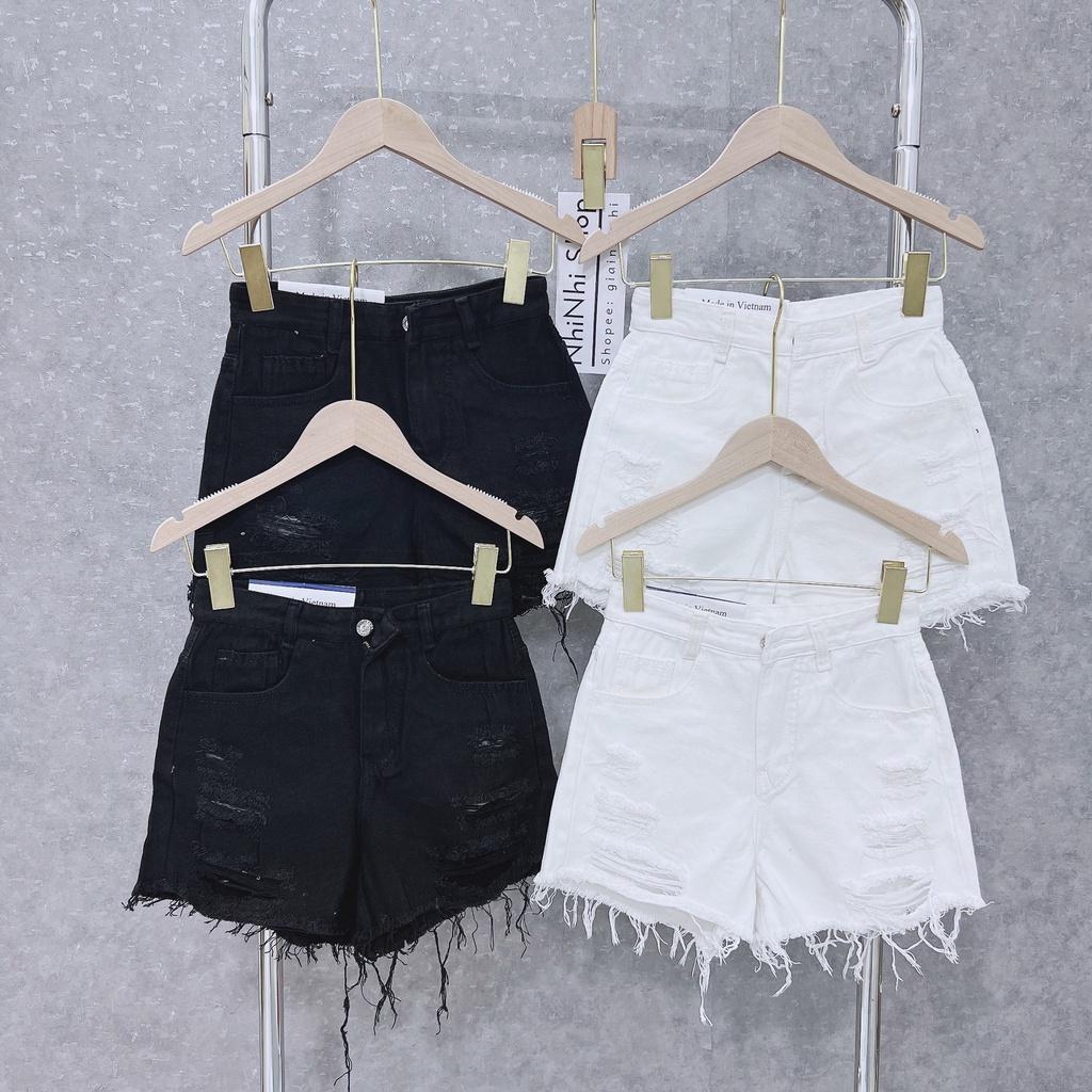 Quần short bò rách đen trắng dáng ôm, Quần đùi nữ co giãn cạp cao sexxy QS703 - NhiNhi Shop