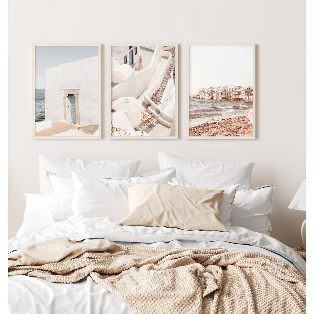 Bộ 3 tranh treo tường santorini cam có đinh tặng kèm