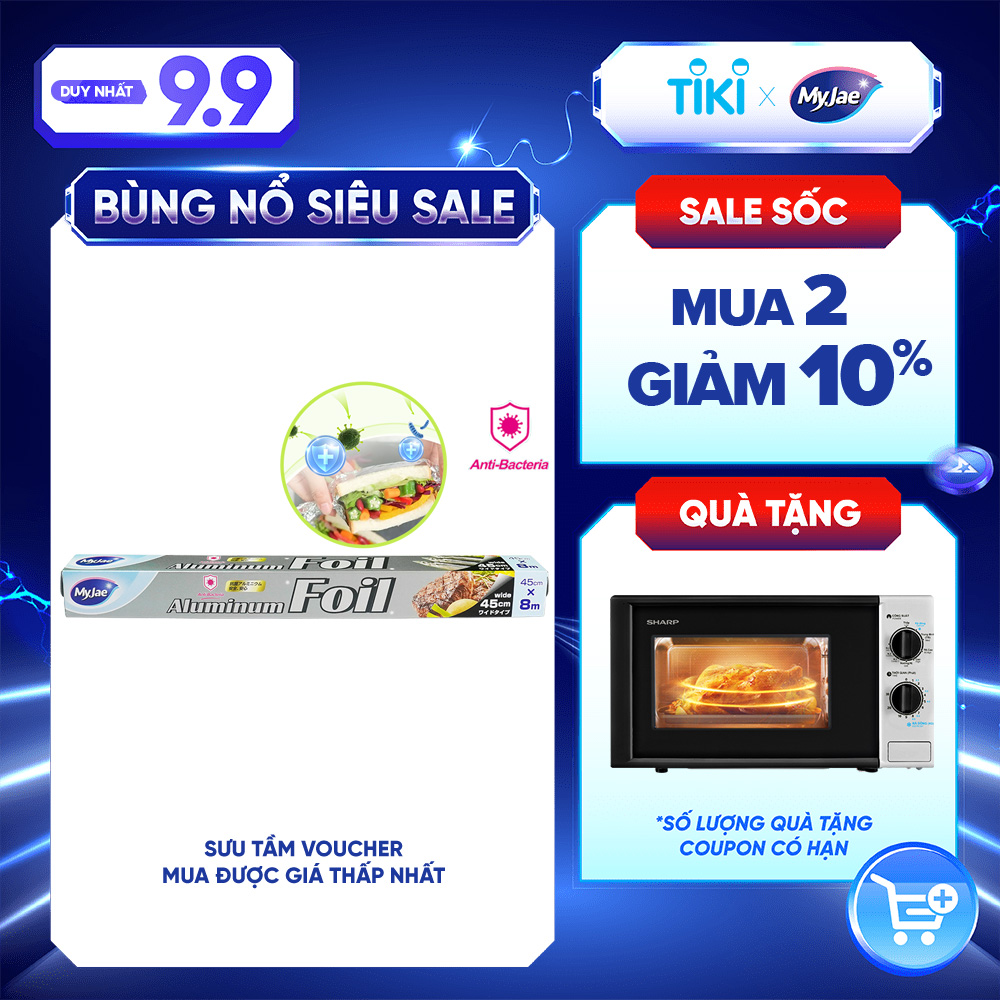 Giấy Bạc Màng Nhôm Kháng Khuẩn MyJae Để Bọc, Gói Thực Phẩm, Nướng BBQ, Lò Nướng 45cm x 8m