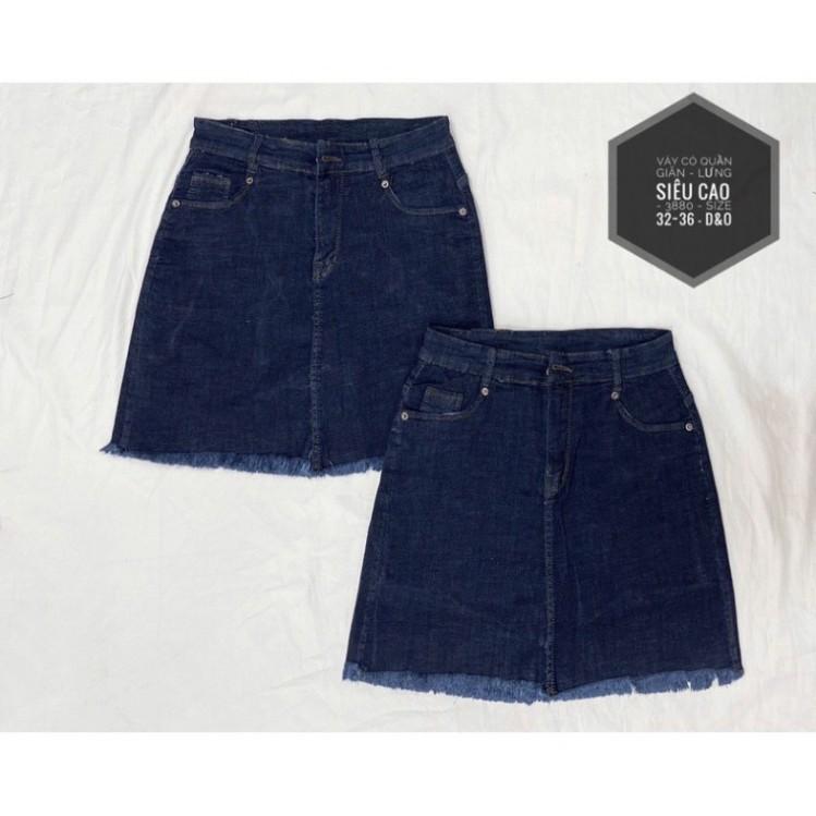QUẦN VÁY JEAN CO GIÃN Dài 46cm - Chân Váy Có Quần Trong - Xanh Đậm Trơn