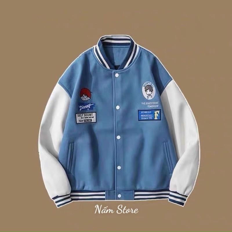 Áo khoác bomber in hình unisex form rộng style ulzzang - Áo khoác bóng chày màu đen, nâu, xanh Nấm Store