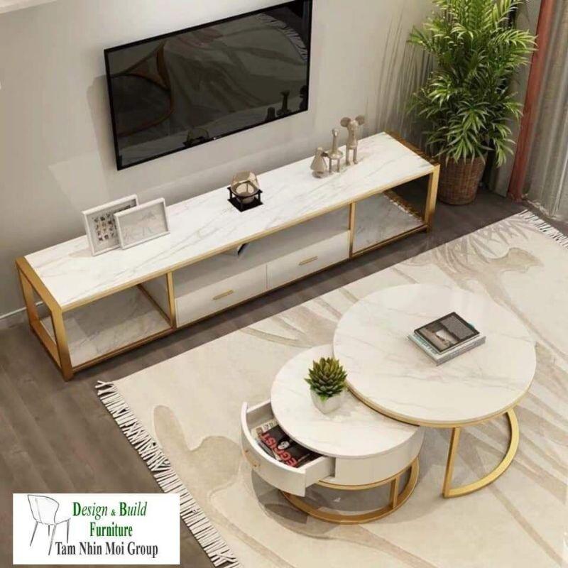 Bàn trà, bàn cafe, bàn sofa mặt đá chân sắt tầm nhìn mới Ms 022
