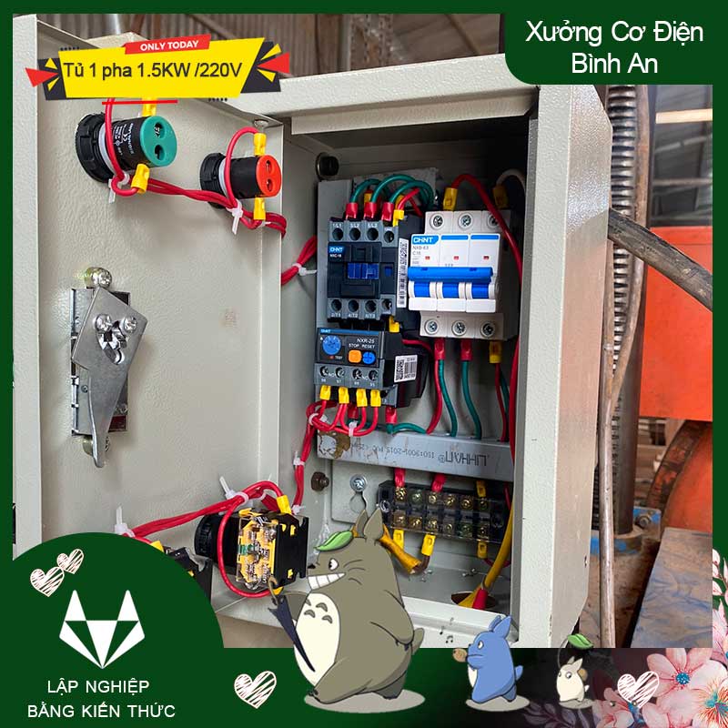 Tủ điều khiển bật tắt 1.5kw 1 pha chống ngắn mạch sử dụng điện sinh hoạt 220v
