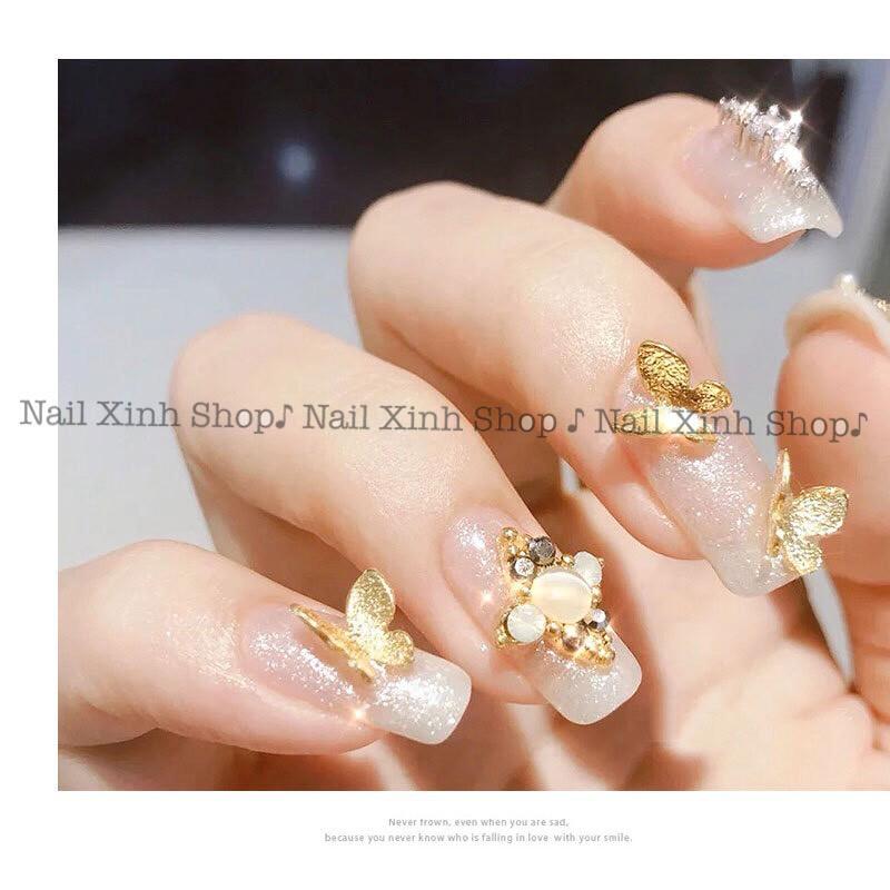 Đá trang trí móng, đá nail hộp tròn, phụ kiện nail, trang trí móng tay bướm nail hot