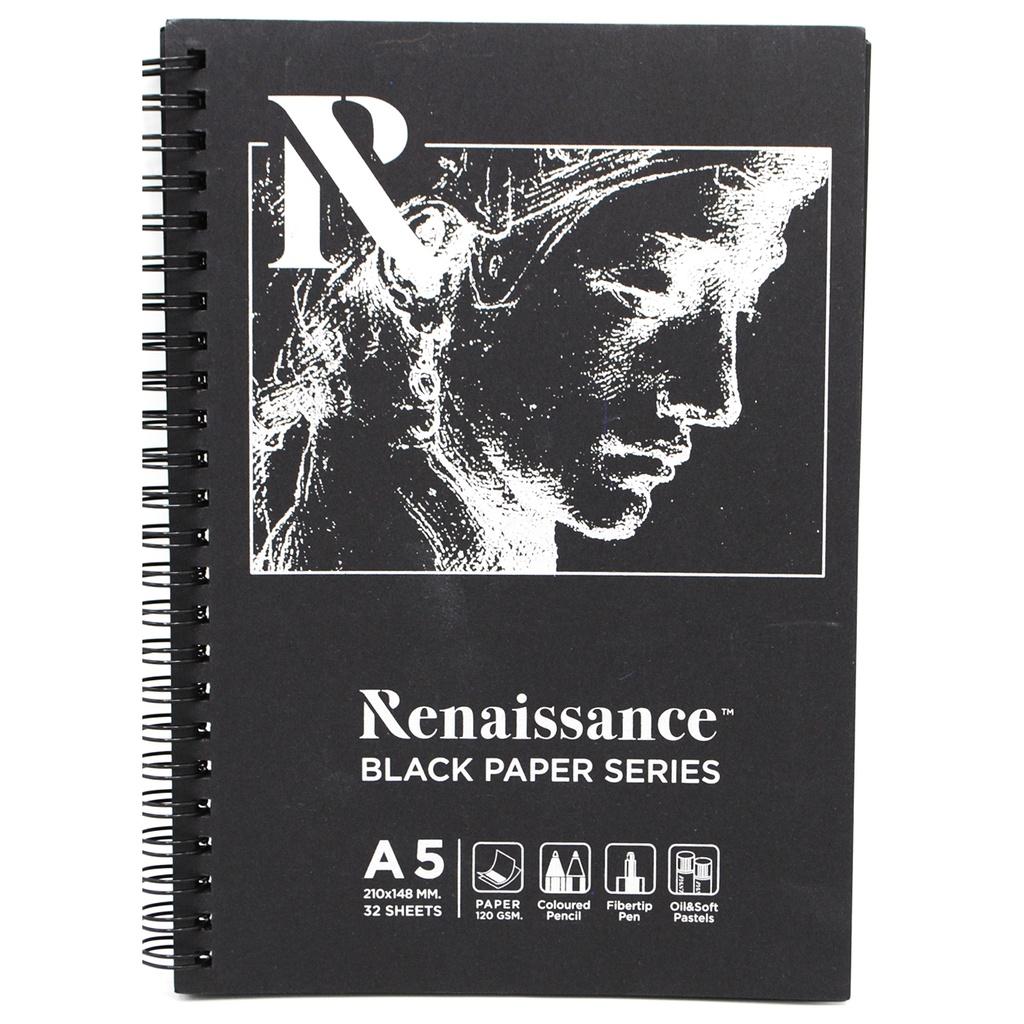 Tập 32 tờ giấy đen vẽ chì, vẽ màu nước lò xo sketch Renaissance khổ A5/A4 cao cấp