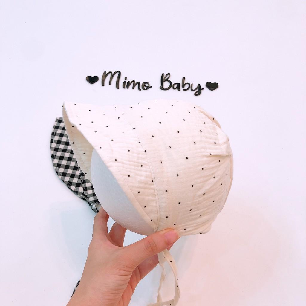 Mũ tiểu thư vải đũi vintage cho bé (0-12m)