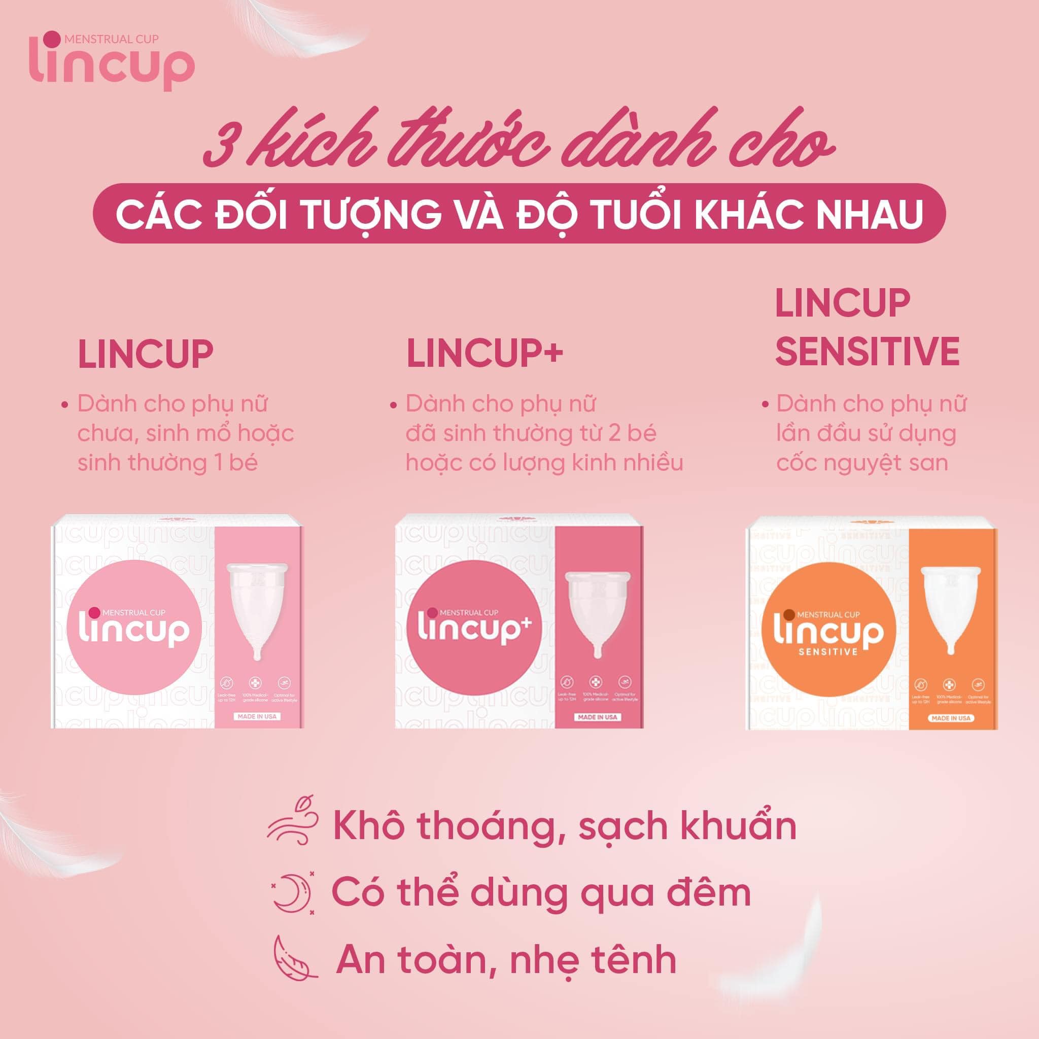 Bộ Cốc nguyệt san Lincup Sensitive Cho người lần đầu sử dụng cốc dung tích 28ml(Tặng thỏi son)