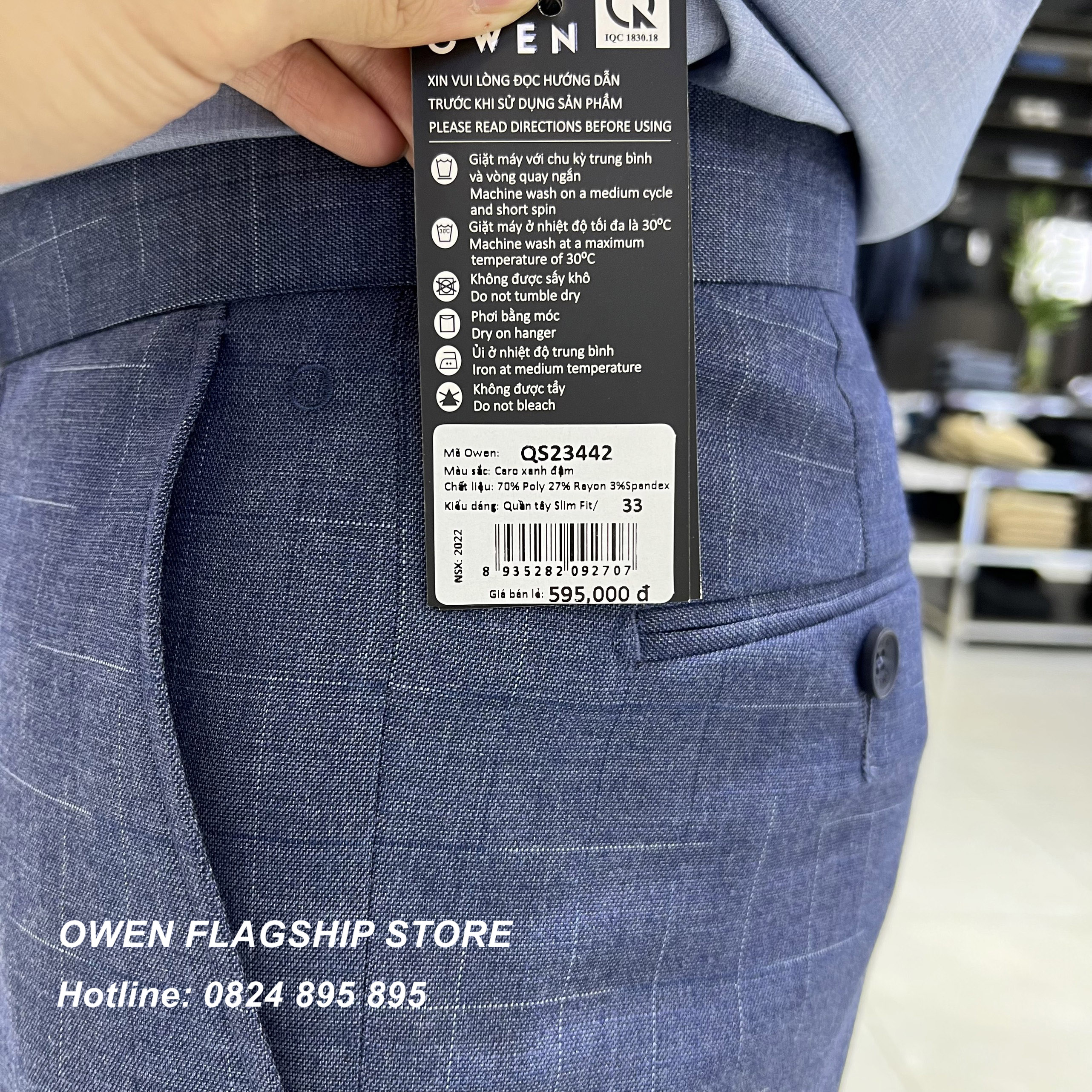 OWEN - () Quần âu nam công sở dáng SLIMFIT mã QS23442 màu xanh caro