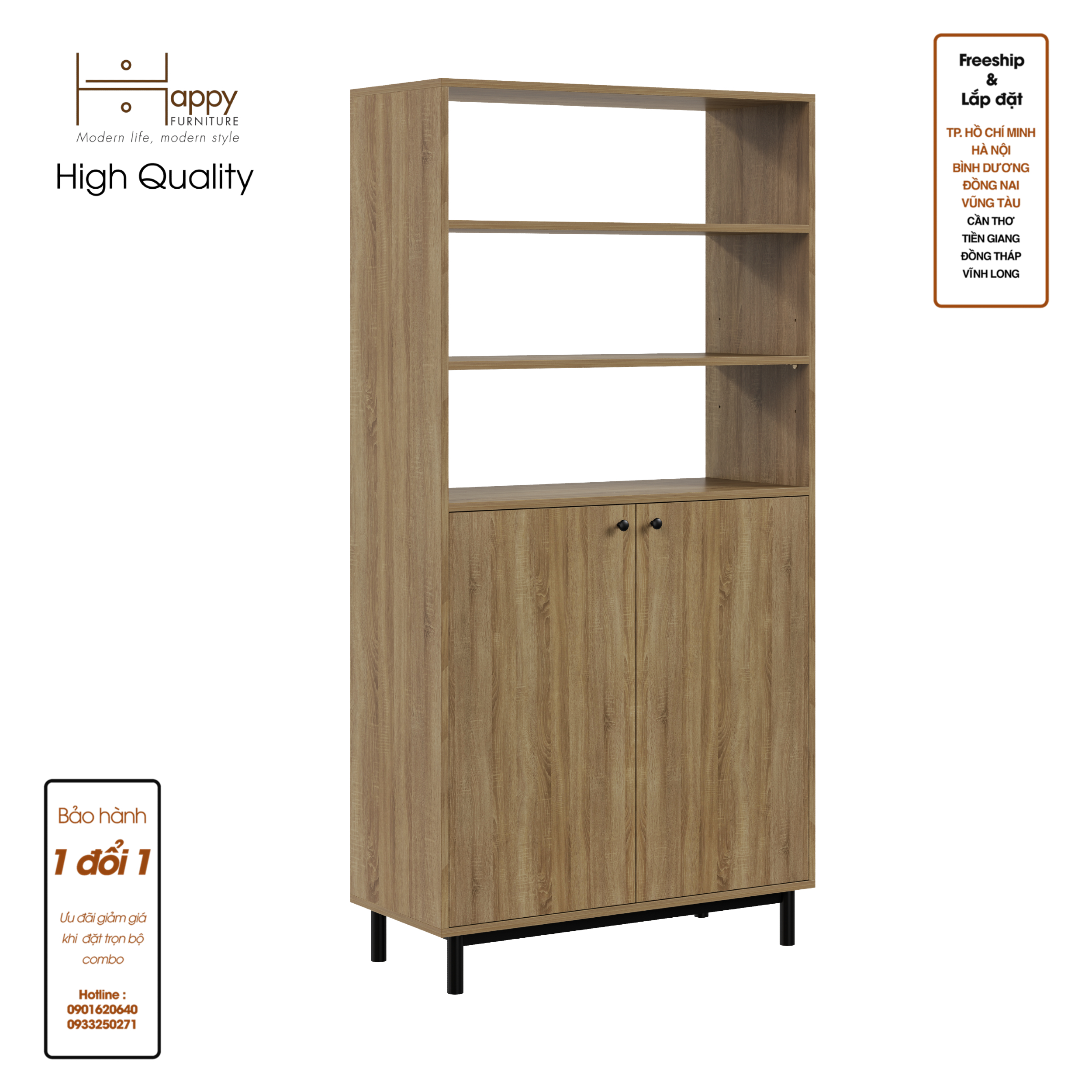 CATY , Kệ sách 6 tầng - chân sắt , 90cm x 40cm x 180cm , KSA_017