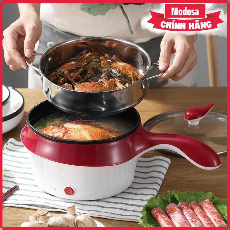 Nồi Lẩu Mini Modosa Chống Dính Kèm Giá Hấp Size 18Cm  - Màu Đỏ - Hàng Chính Hãng