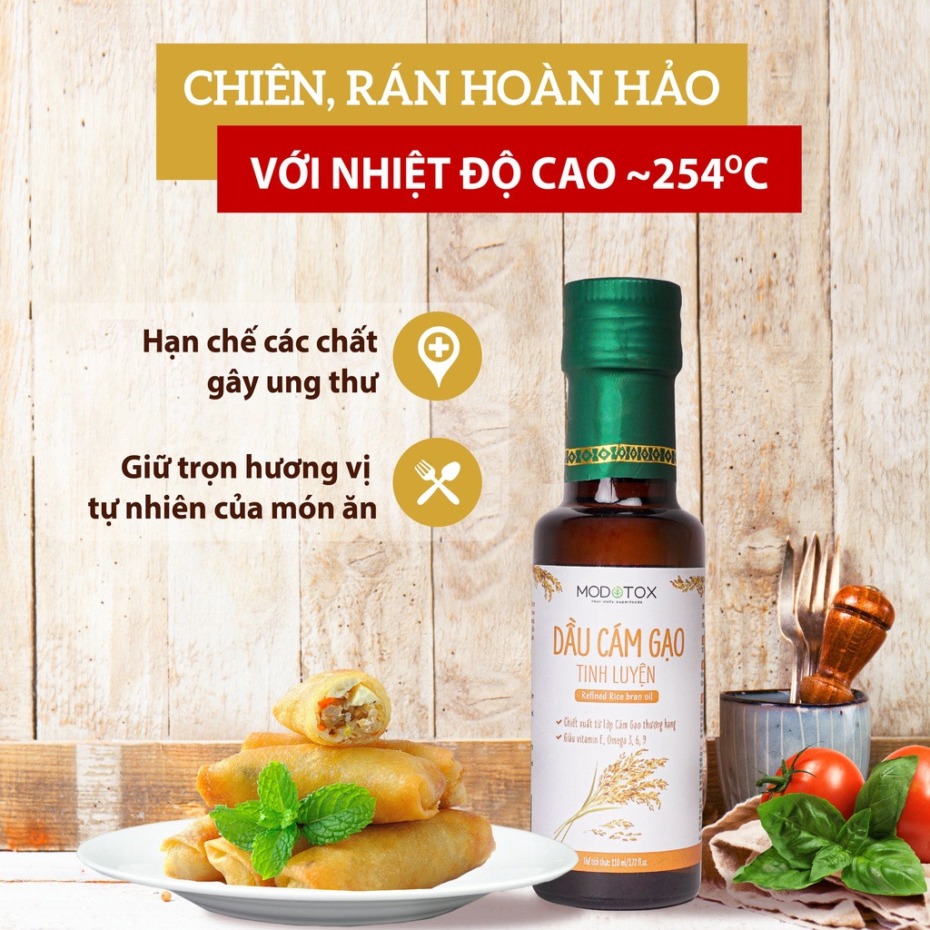 Dầu Cám Gạo Cao Cấp Tinh Luyện 100% Chiên Xào, Nấu Nướng Bổ Sung Omega 3,6,9 MODOTOX 110ml - 250ml (Chai)