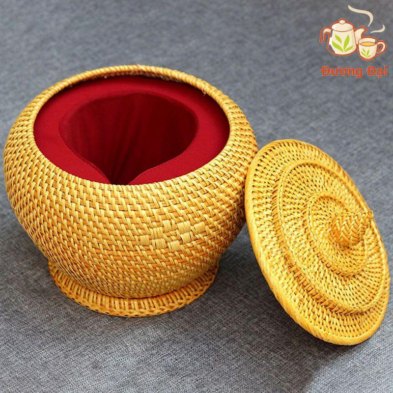 Bộ ủ ấm bằng nhựa giả mây + ấm tích bát tràng