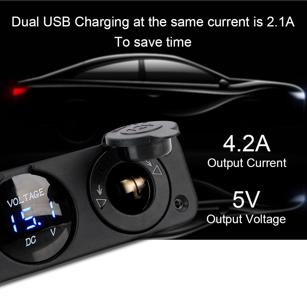 Củ sạc nhanh điện thoại cổng USB kép 4.2A 12/24V có thể tháo rời cho xe hơi xe máy/xe tải
