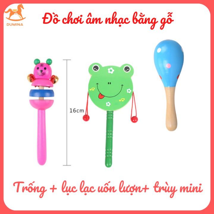 Đồ chơi âm nhạc Combo 3 món Trống + Lục lạc uốn lượn + Trùy mini