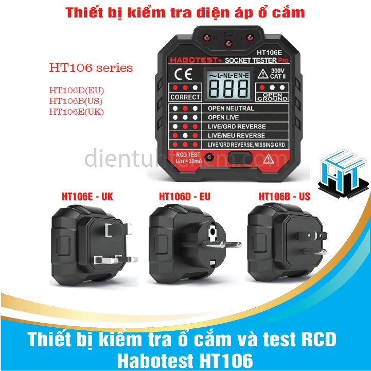 Thiết bị kiểm tra ổ cắm và test RCD Habotest HT106