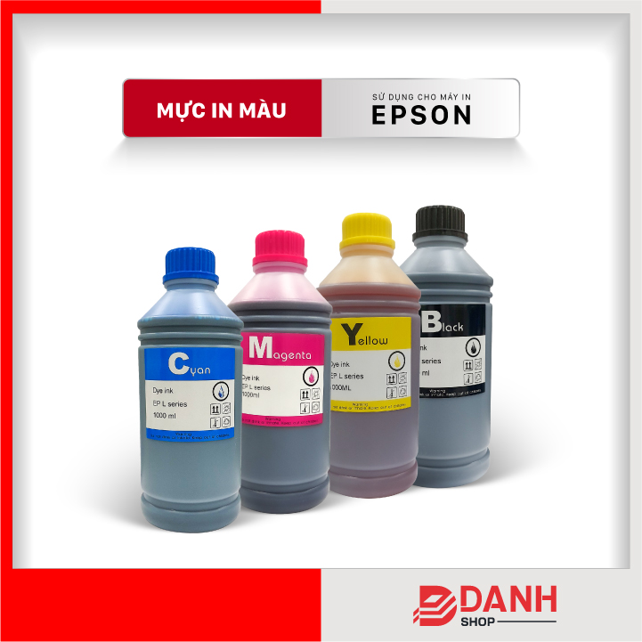 Bộ 4 Màu Cyan-Magenta-Yellow-Black_Mực nước cho dòng máy Epson 4 màu - Chai 1L-DYE ink