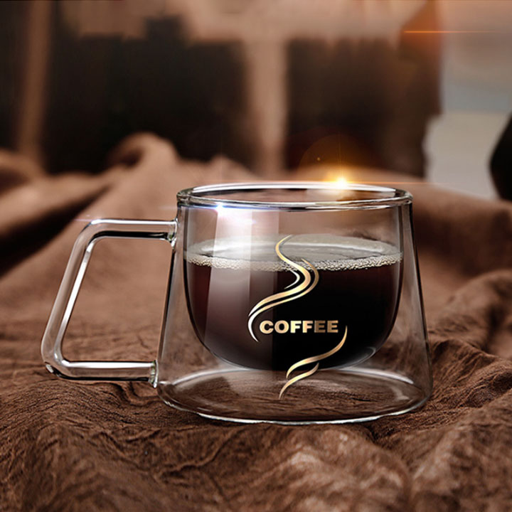 Cốc ly uống cà phê bằng thủy tinh 2 lớp, chuyên dùng uống cà phê, uống trà, loại 200ml hoặc 300ml tùy chọn