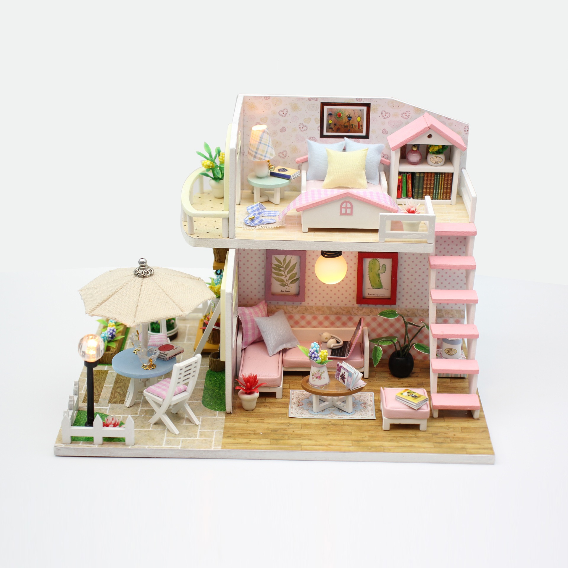 Mô hình nhà DIY Doll House Pink Loft Kèm Mica Chống bụi