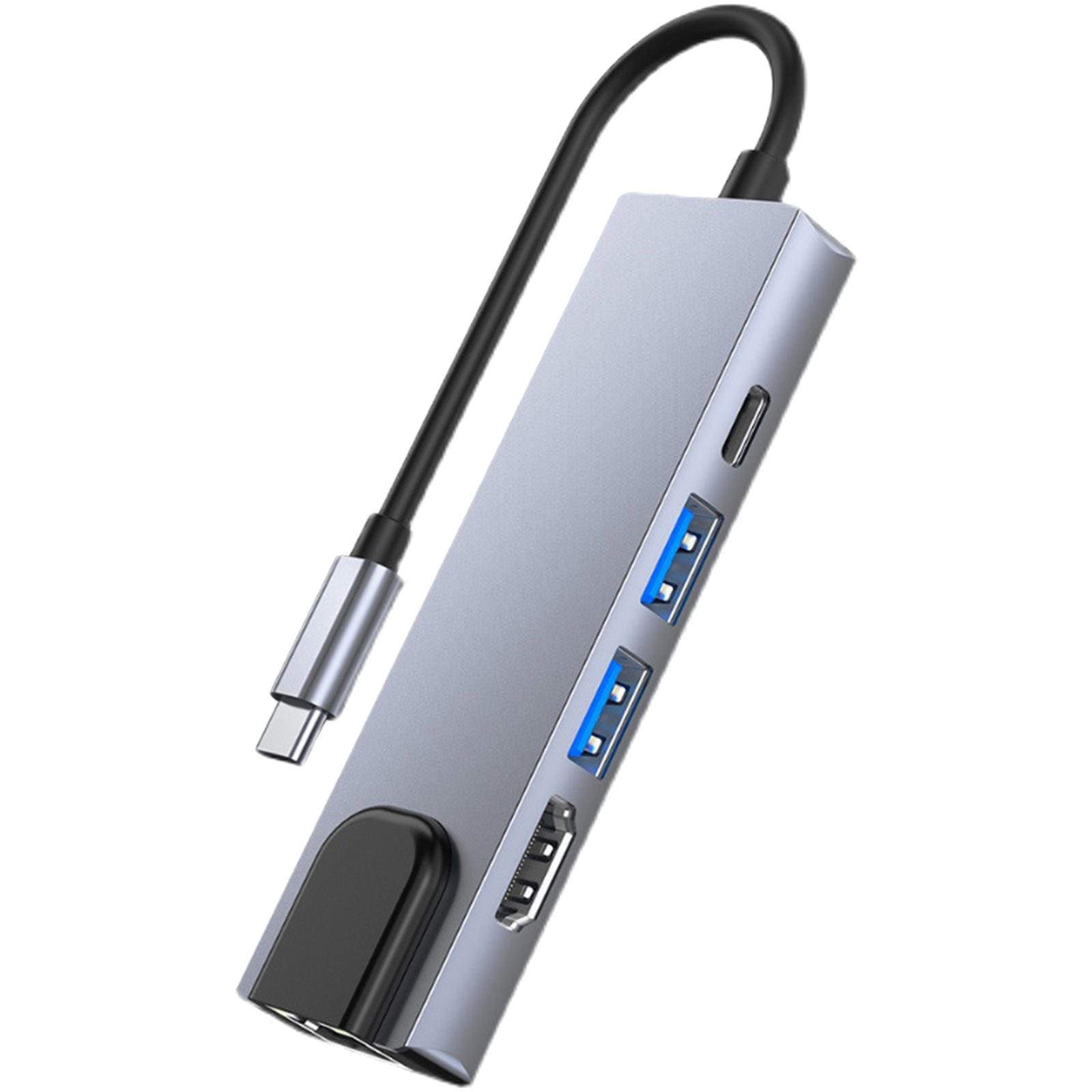 5-IN-1 USB C Hub Type-C Docking Station Multiport Adapter with 4K HD RJ45 Ethernet USB 3.0 USB 2.0 PD Charging Port
