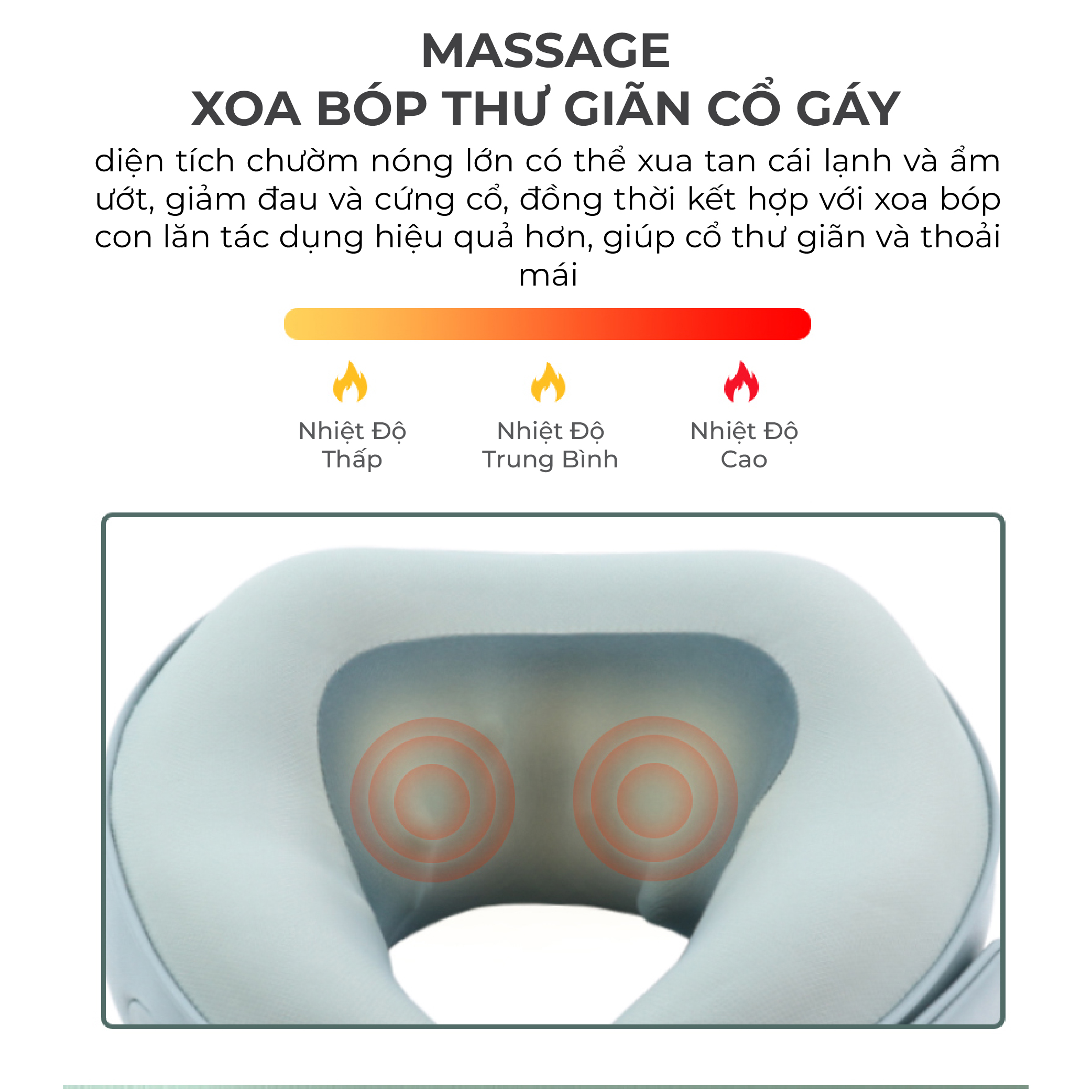 Gối Massage Cổ Cao Cấp TAKARA GM-04, Máy Mát Xa Cổ Chữ U Với 3 Mức Nhiệt Chườm Nóng Giảm Đau Mỏi