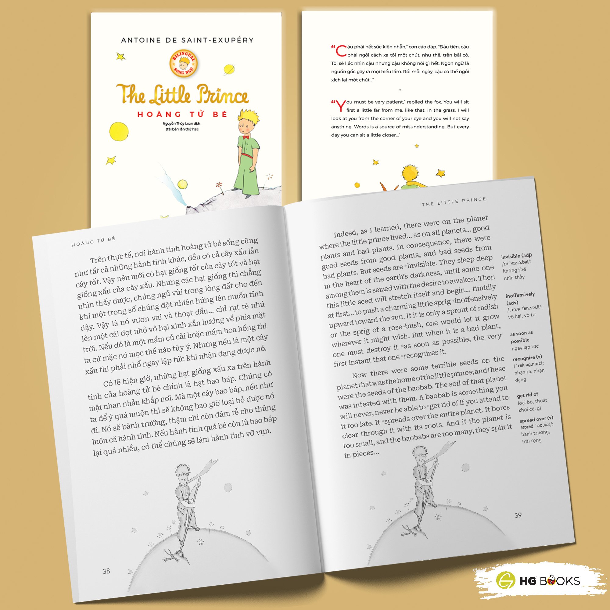 Sách Hoàng Tử Bé song ngữ Việt-Anh - The little prince, truyện song ngữ thiếu nhi, có note từ vựng kèm file nghe - HG Books