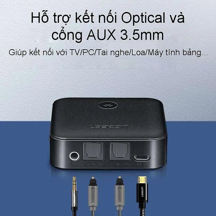 Ugreen UG70158CM144TK v5.0 bộ nhận và phát bluetooth transmitter - receiver hỗ trợ spdif optical + 3.5mm và aptx - HÀNG CHÍNH HÃNG