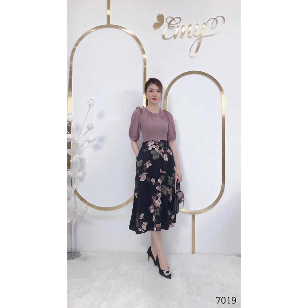 Đầm EMY EM7019 Xoè Phối Cổ Nhún Bèo