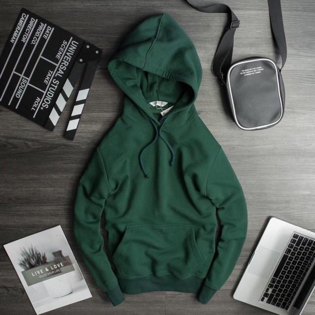 áo hoodie xanh rêu trơn unisex - áo khoác nỉ bông hoodie basic army green - hoodie chui đầu thời trang nam nữ phong cách