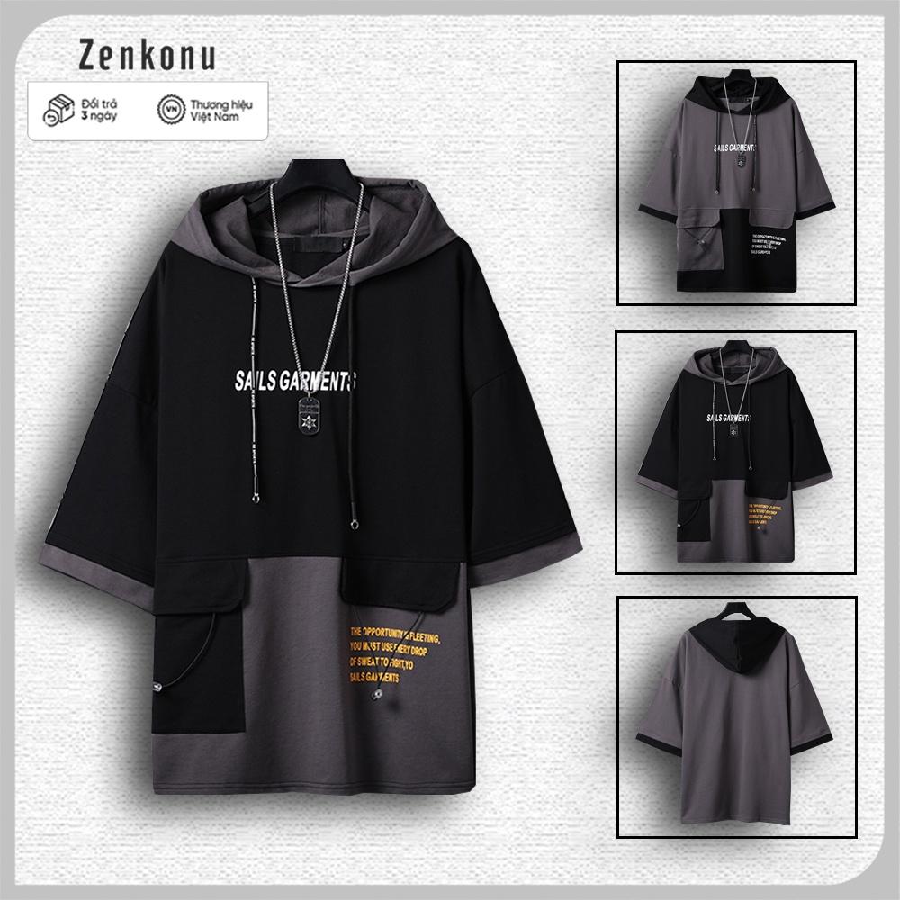 Áo Hoodie Thun Cotton Nam Nữ Unisex Có Mũ Tay Lỡ In Chữ SAILS GARMENTS Zenkonu TOP NAM 1000204V1