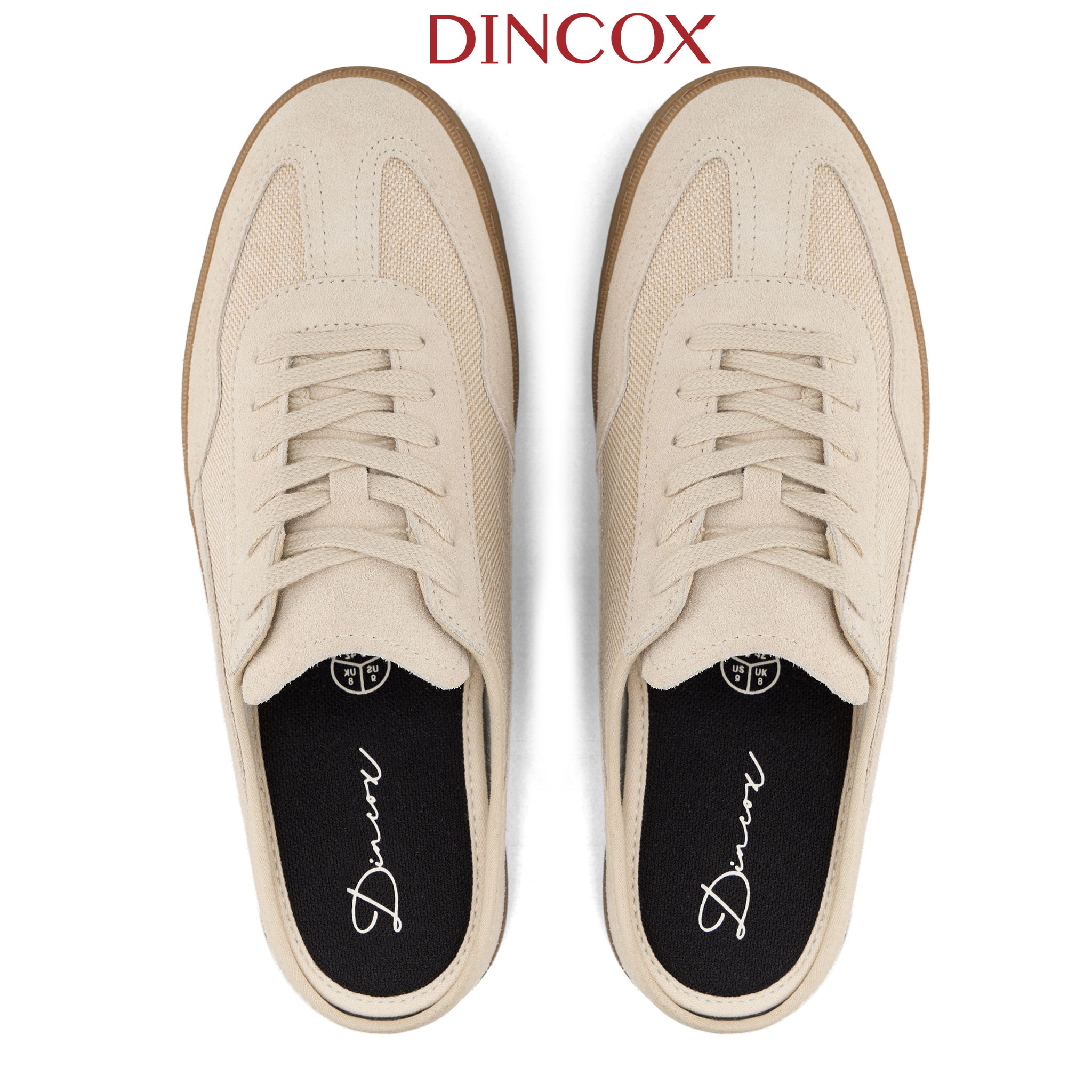 Giày Sục Đạp Gót Mules Vải Sneaker Unisex Nam Nữ DINCOX DC37 Lazy Mule Beige