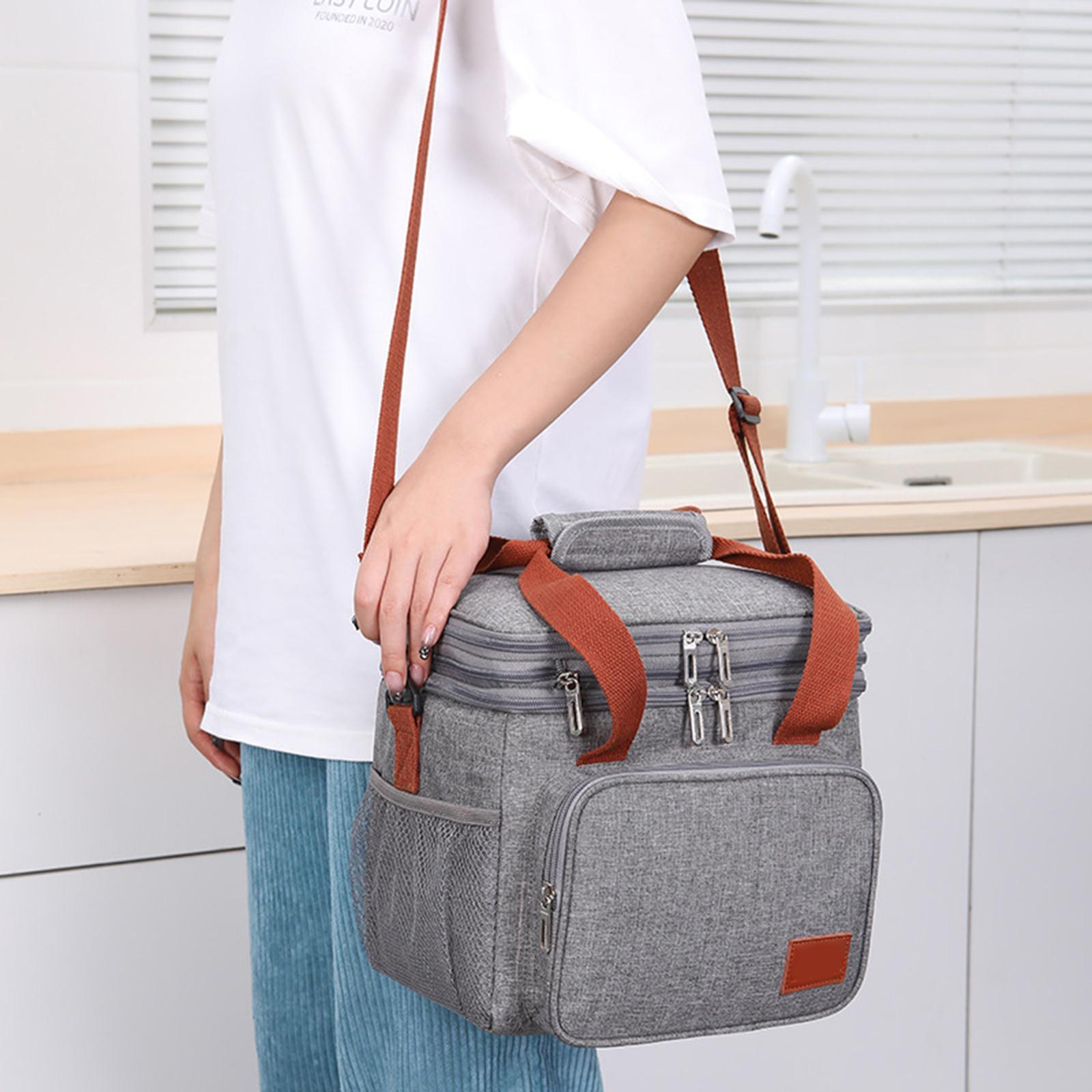 Double Layer Insulated for Women Men, Large Lunch Box Bag Freezable for School Picnic Office Portable Reusable Adult Tote