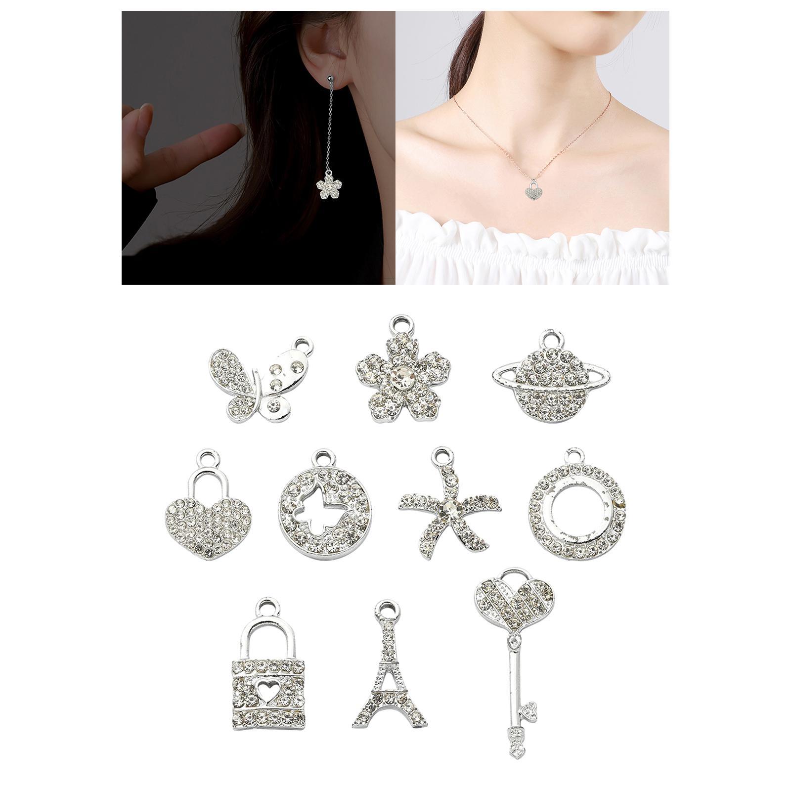 10 Pieces Rhinestone Charms Pendants Alloy for Jewelry Making for DIY Crafts