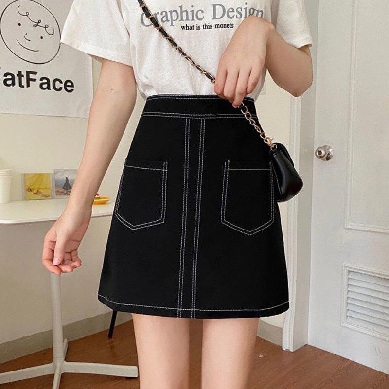 Chân váy chữ A chữ nổi viền trơn lưng cao có quần lót trong (có ảnh chụp tại Shop