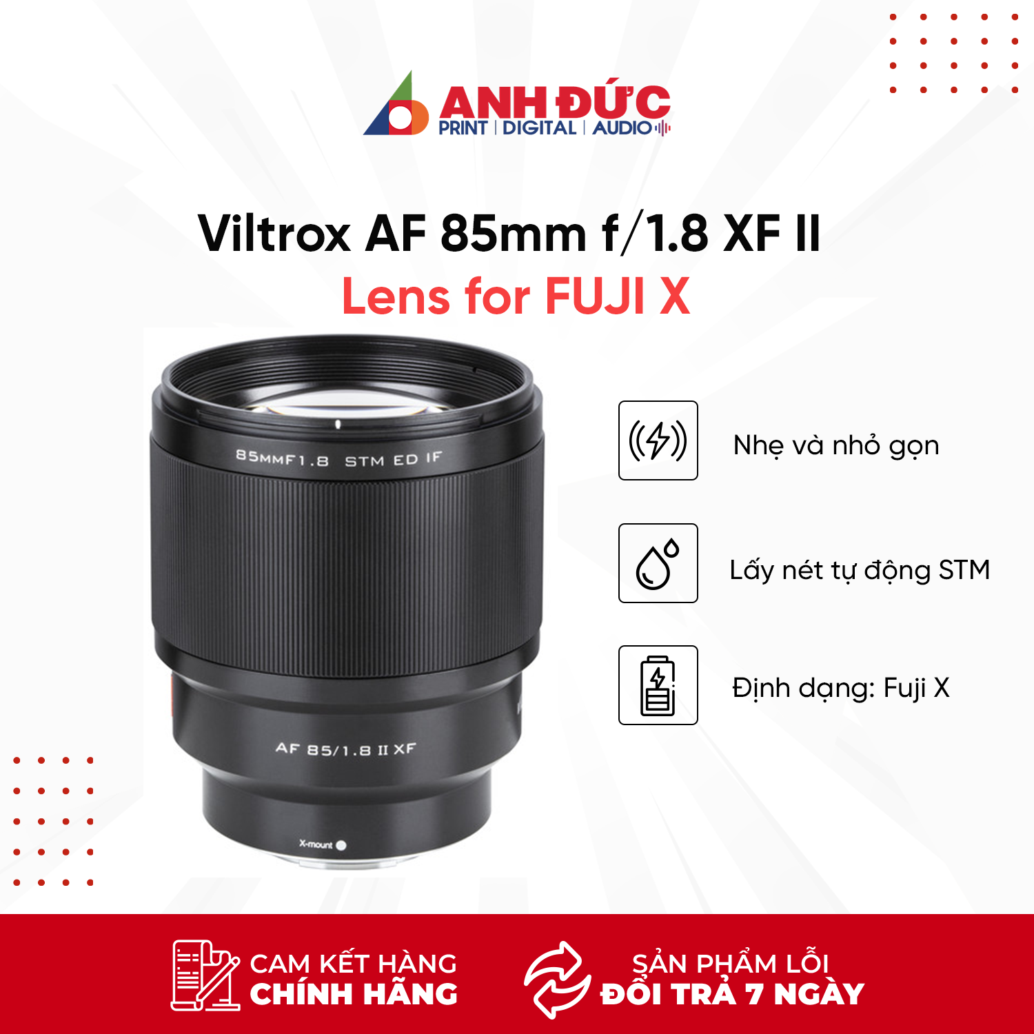 Ống kính Viltrox AF 85mm f/1.8 XF II Dành cho Fujifilm X/ Sony E - Hàng Chính Hãng