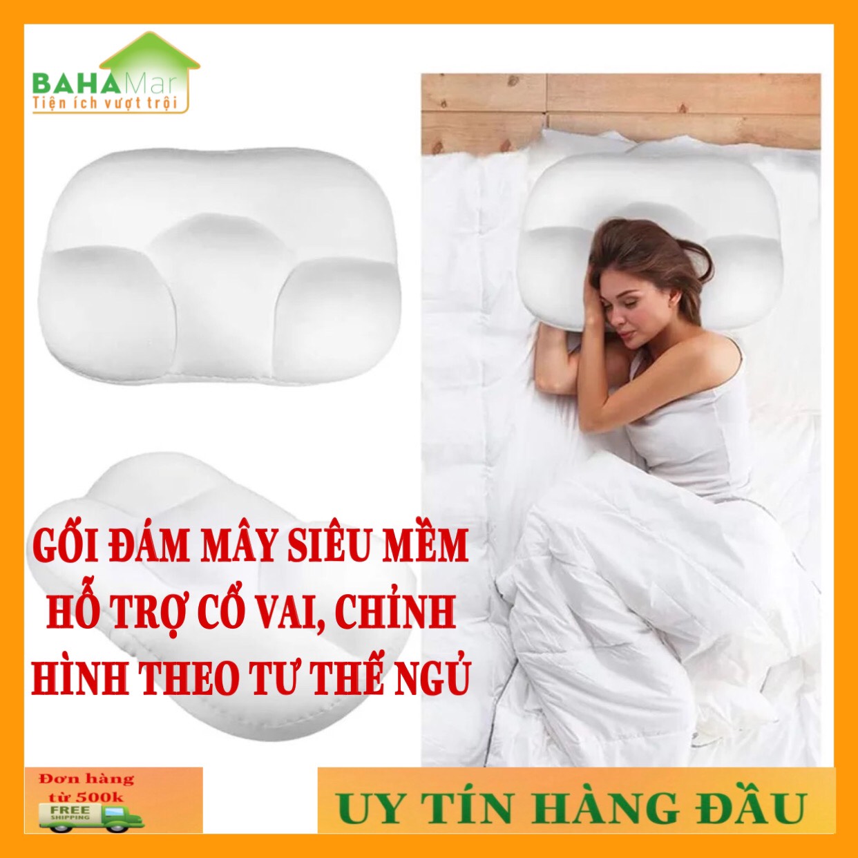 GỐI ĐÁM MÂY SIÊU MỀM HỖ TRỢ CỔ VAI, CHỈNH HÌNH THEO TƯ THẾ NGỦ "BAHAMAR" có tác dụng chỉnh tư thế ngủ thoải mái và hỗ trợ chống đau vai cổ gáy