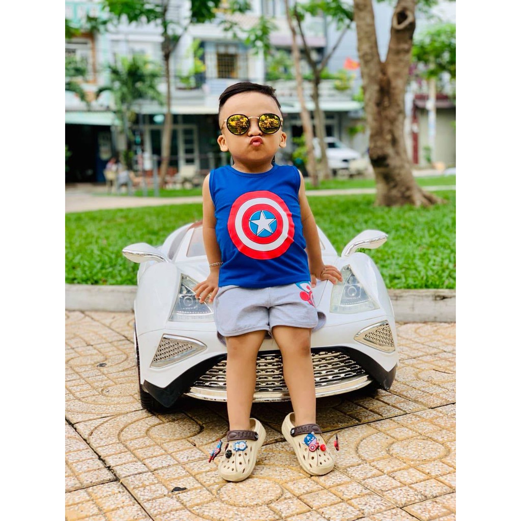 Bộ quần áo bé trai siêu nhân, Captain America cho bé từ 8kg đến 35kg, vải cotton 100% 4 chiều, thấm hút mồ hôi, áo sát nách, hình in đẹp không bị phai màu khi giặt