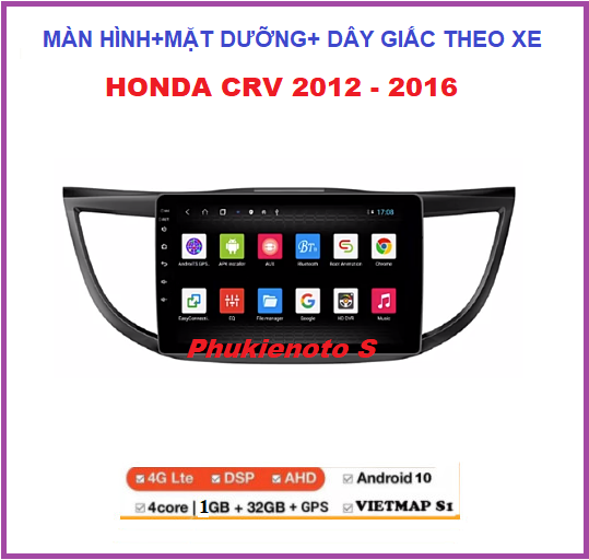 Bộ Đầu DVD Android ram1G- rom32G lắp sim 4G-phát wifi hoặc kết nối wifi Cho Ô Tô HONDA CRV 2012-2016 Tích Hợp GPS Chỉ Đường, Xem Camera,Có Mặt Dưỡng và dây giắc đi kèm Màn Hình androi  10inch Full HD Kính Cường Lực IPS 2.5D