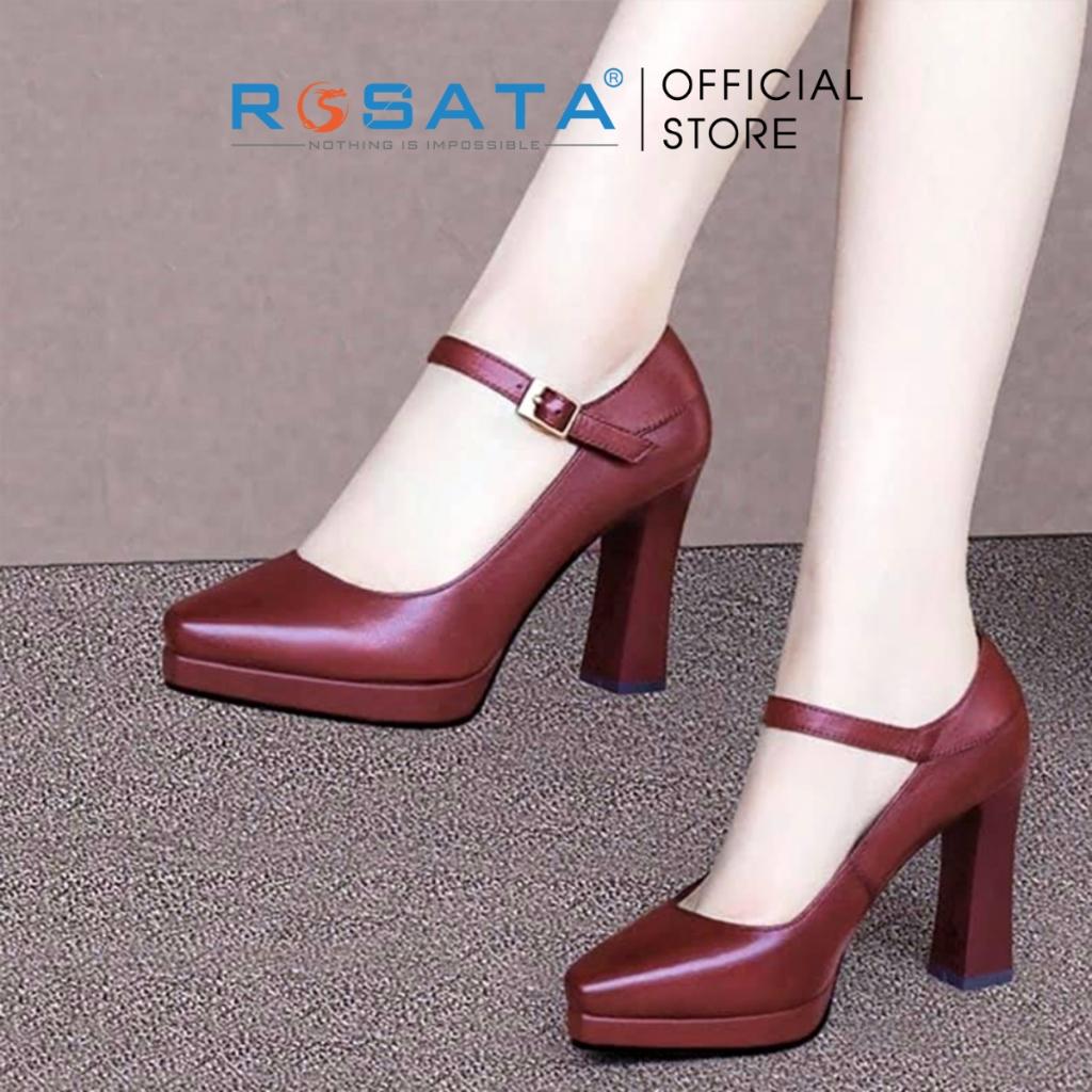 Giày cao gót ROSATA RO310 mũi nhọn quai hậu cài khóa dây mảnh êm chân gót cao 8cm xuất xứ Việt Nam - Đen