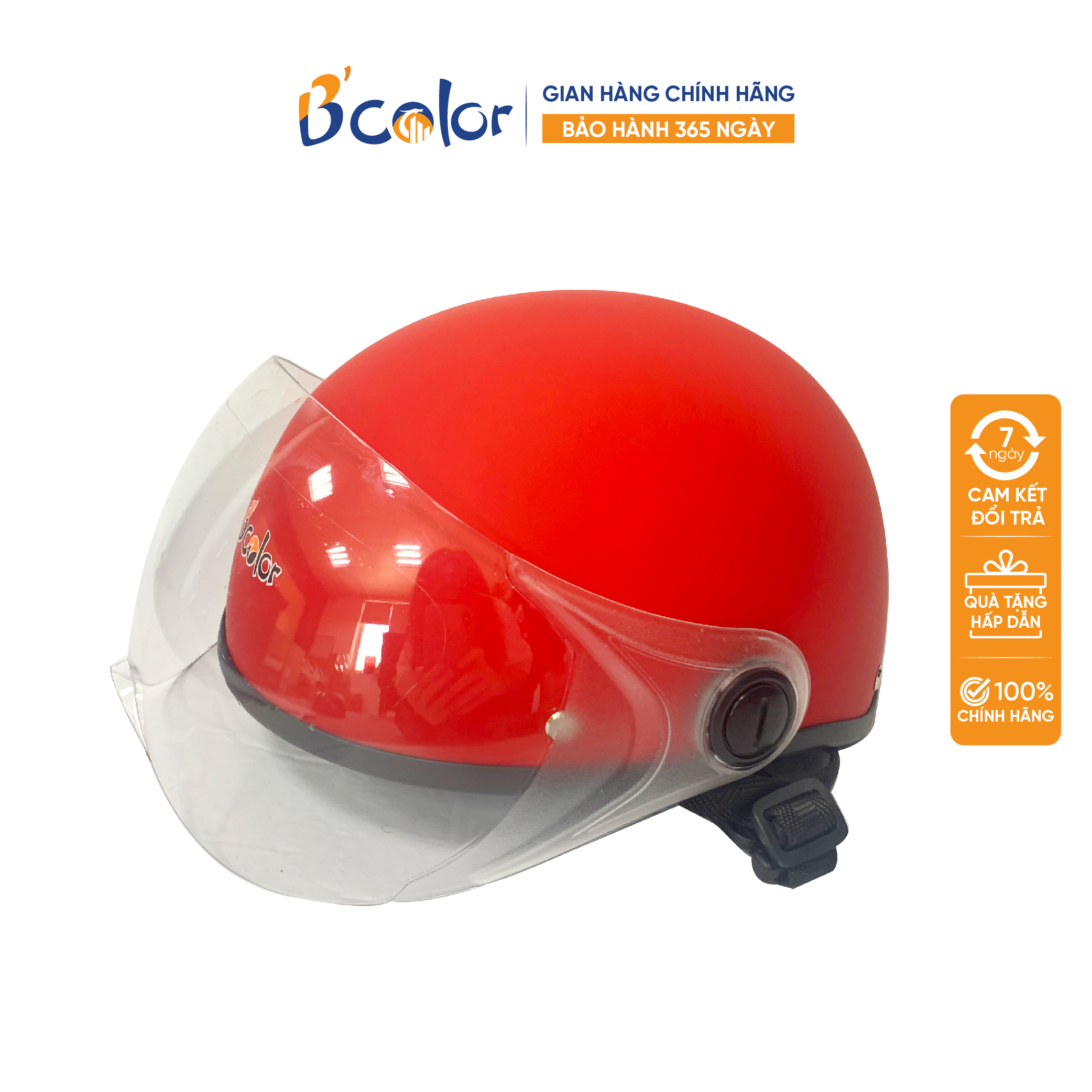 Mũ Bảo Hiểm Nửa Đầu B'color Màu Đỏ Có Kính Chắn Gió, An Toàn, Thời Trang
