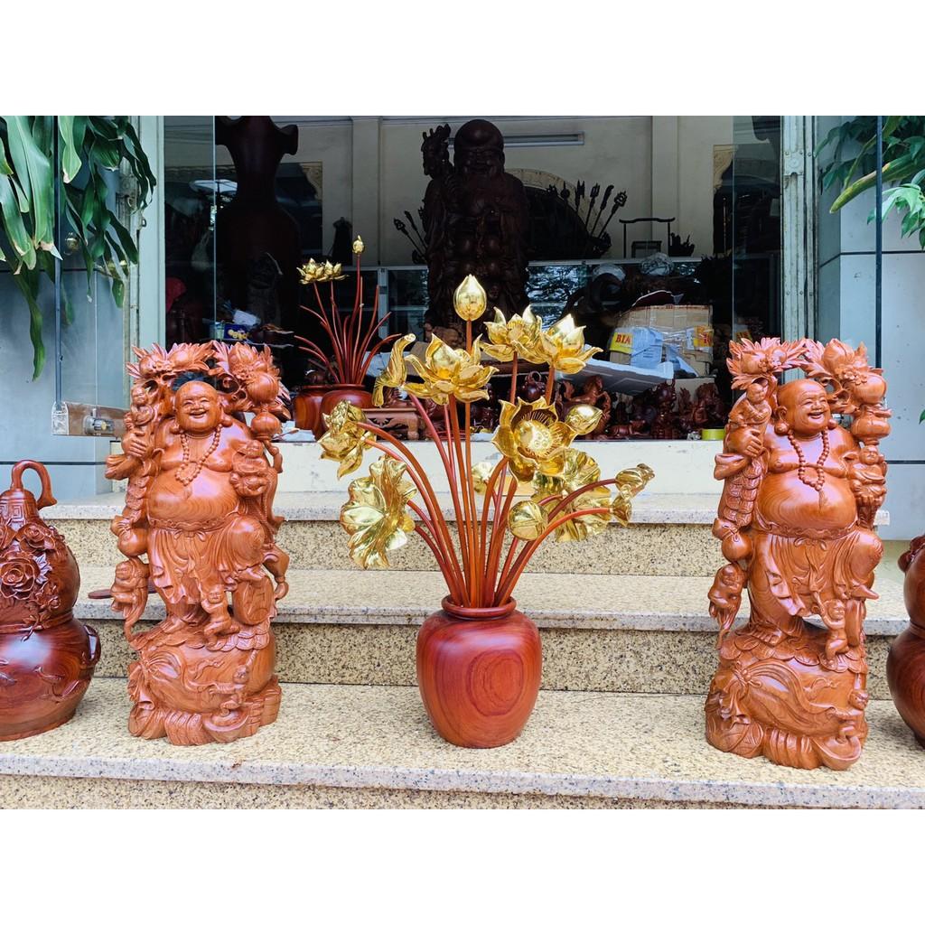 Bình hoa sen gỗ hương dát vàng