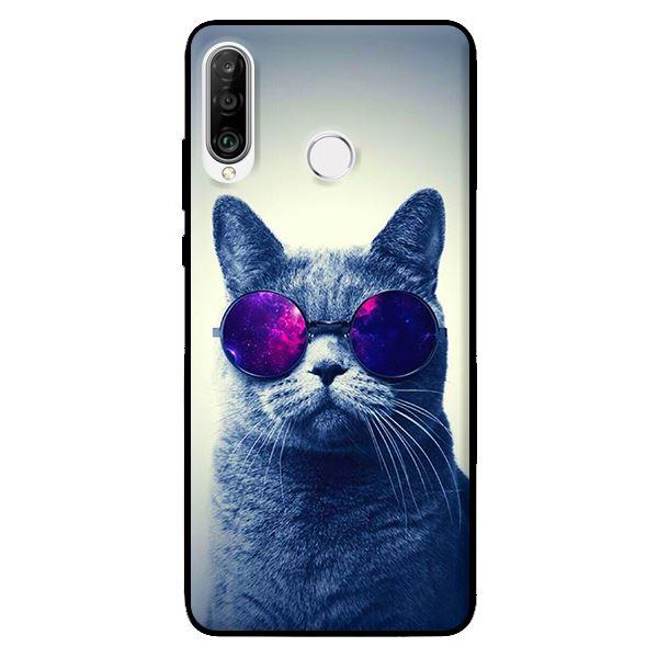Ốp lưng in cho Huawei P30 Lite Mèo Đeo Kính Tím - Hàng chính hãng