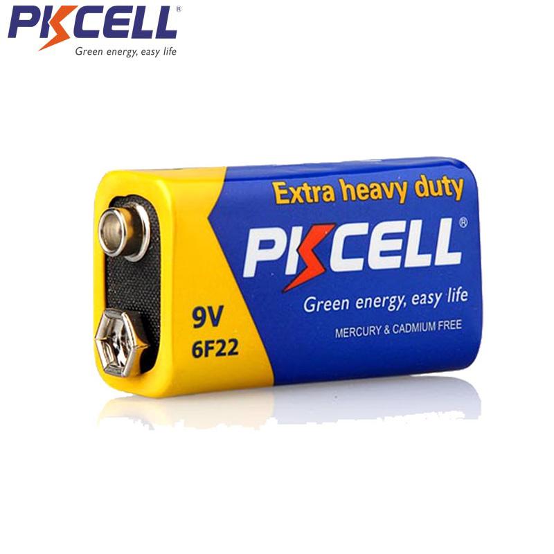 12PC PKCELL 9V 6F22 9 Pin Tương đương với pin CR9V ER9V 6LR61 Pin Kẽm Carbon siêu nặng cho nhiệt điện tử Điện áp danh định: 9V