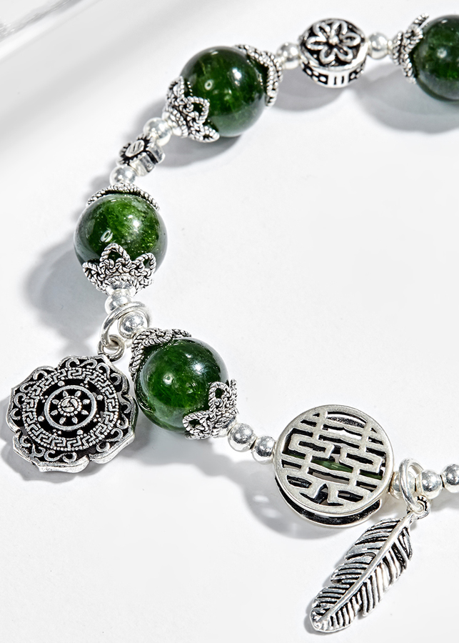 Vòng tay đá diopside phối charm bạc Ngọc Quý Gemstones