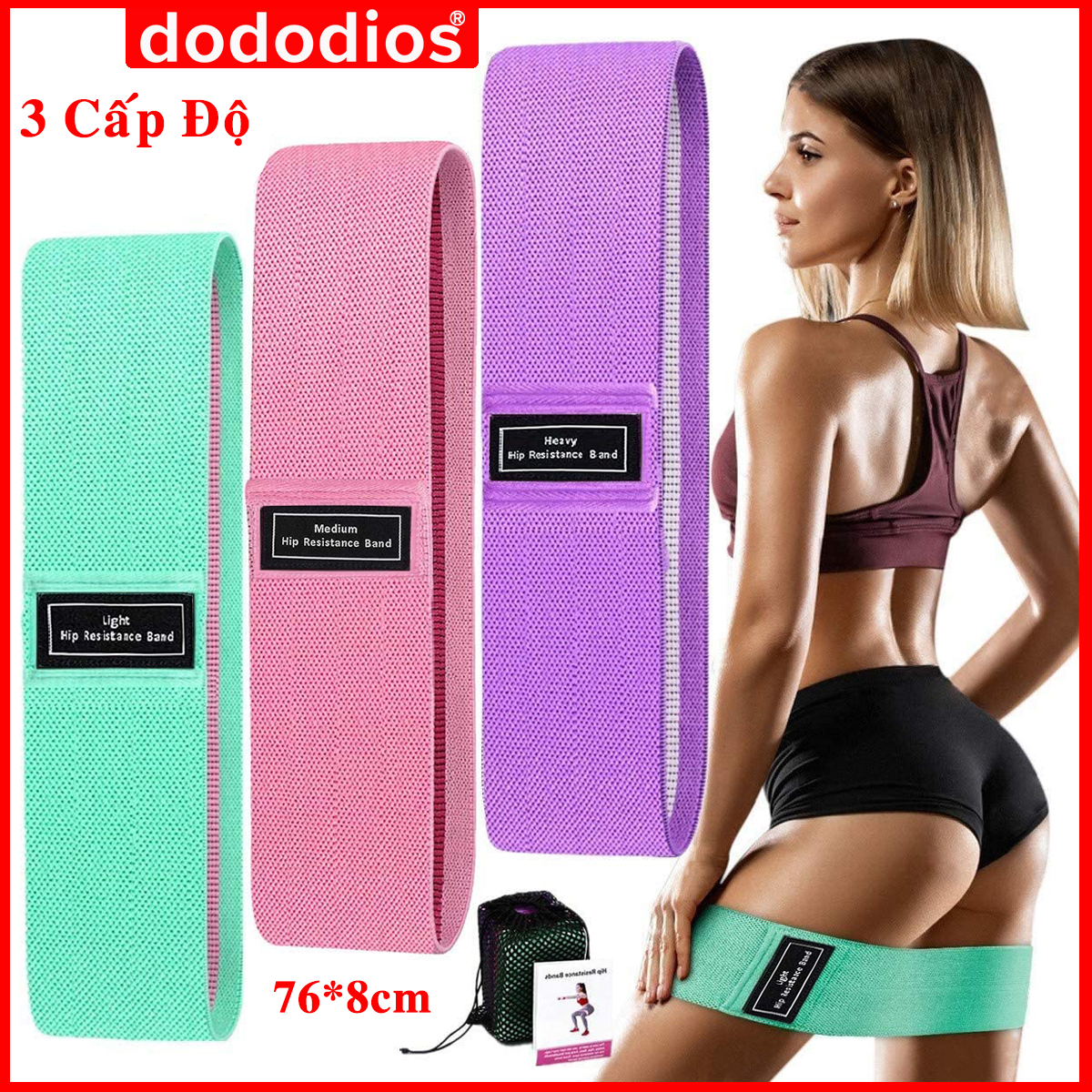Bộ 3 Dây Kháng Lực Tập Mông Trái Đào Mini Band – Dây Đàn Hồi Hỗ Trợ Tập Chân, Đùi, Mông Tập Gym Tập Thể Thao miniBand Cao Cấp Chính Hãng Dododios