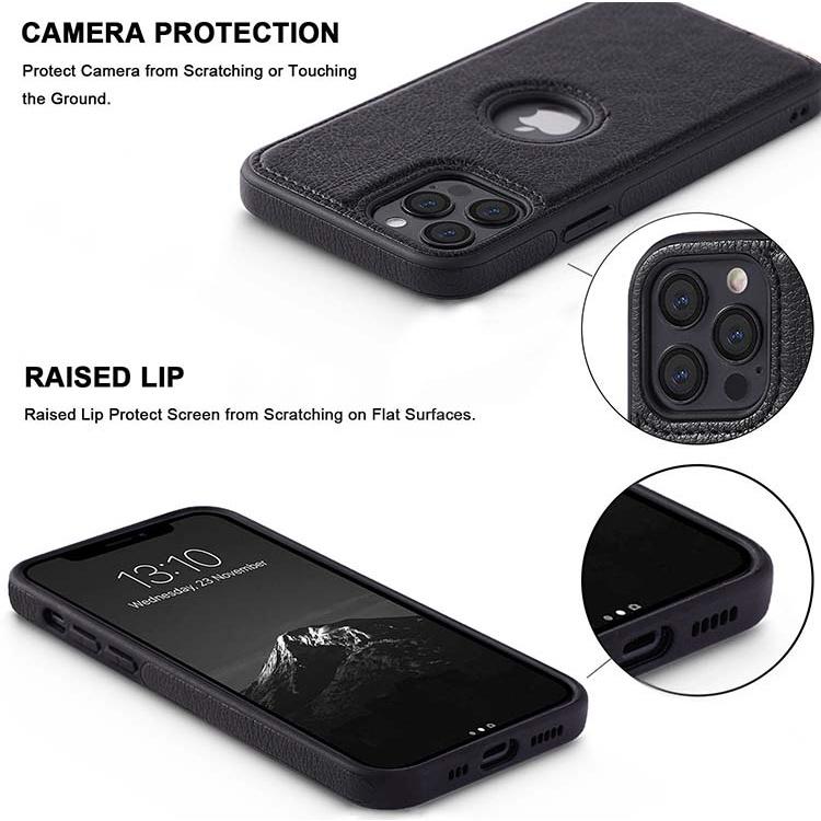 Ốp lưng da dành cho iPhone 13 pro max chống sốc hở lô gô táo